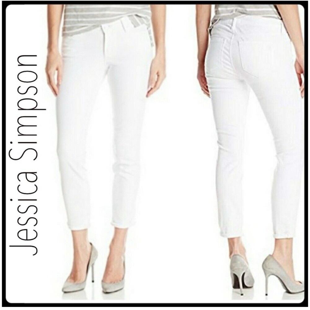 Jessica Simpson White NWT Size 25 Forever Rolled Ankle Jeans‎ Distressed